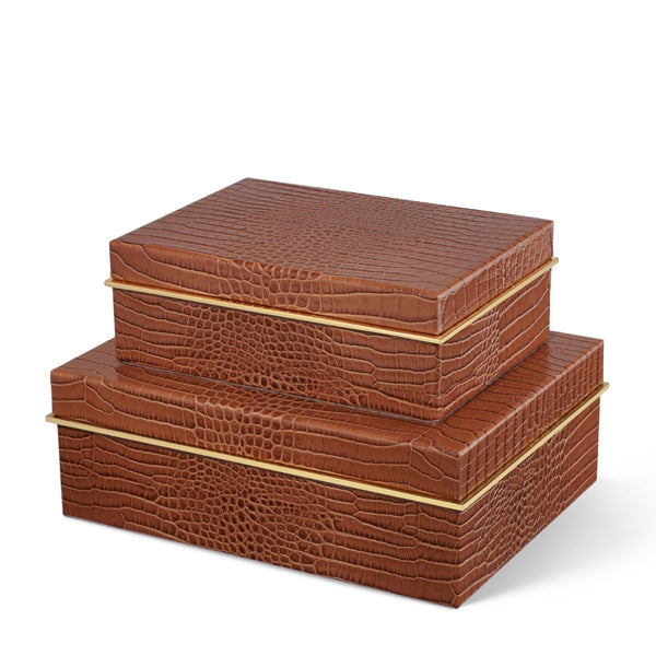 Load image into Gallery viewer, AERIN Classic Croc Leather Small Box, Chestnut