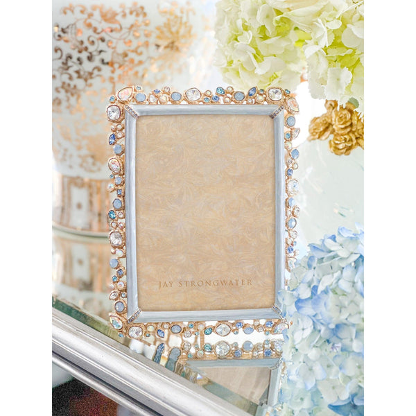 Load image into Gallery viewer, Jay Strongwater Leslie Bejeweled 5" x 7" Picture Frame - Baby Blue