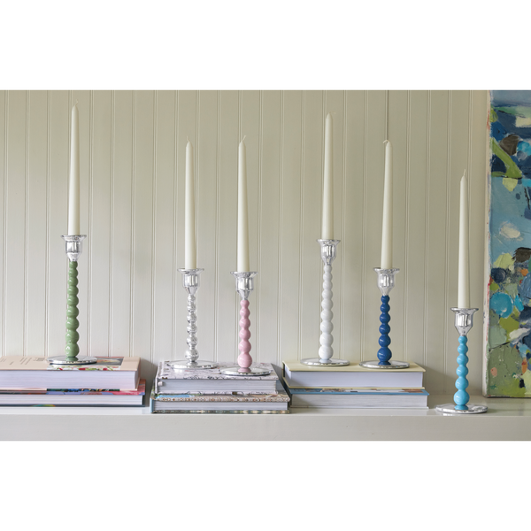 Load image into Gallery viewer, Mariposa Pearled Medium Green Candlestick Set