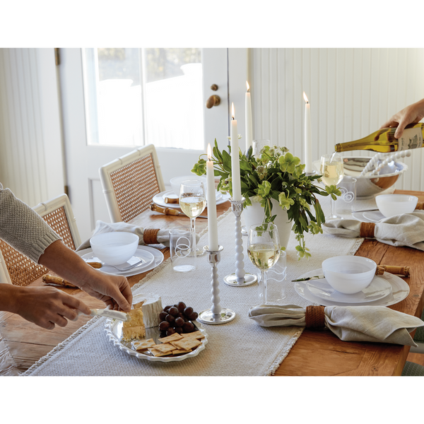 Load image into Gallery viewer, Mariposa Pearled Medium White Candlestick Set