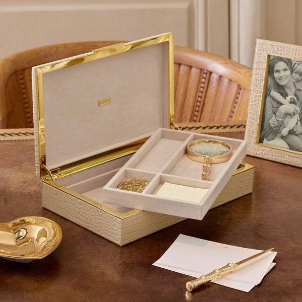 Load image into Gallery viewer, AERIN Classic Croc Leather Desk Box, Fawn