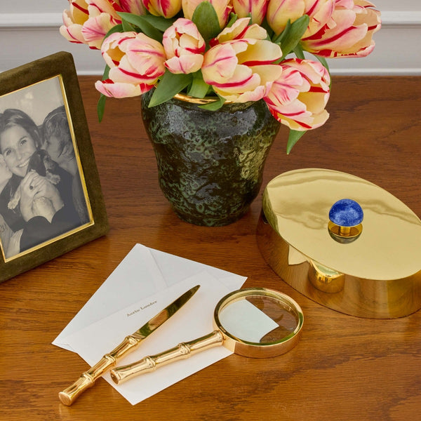 Load image into Gallery viewer, AERIN Ava Bamboo Magnifying Glass & Letter Opener, Brass