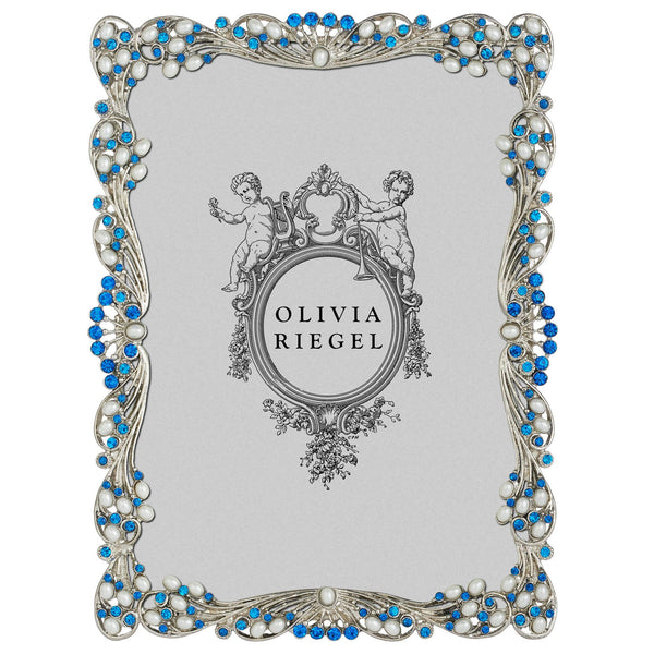 Load image into Gallery viewer, Olivia Riegel Silver Audrey 5" x 7" Frame with Capri Blue Stones & White Freshwater Pearls