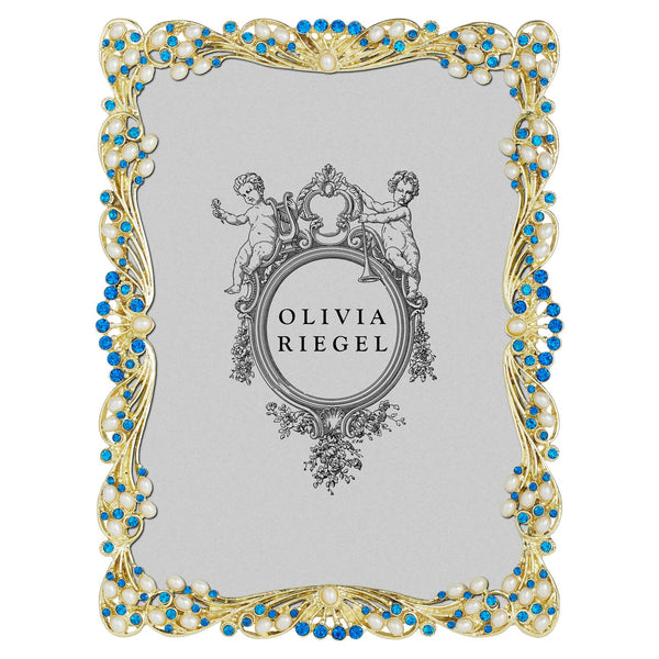 Load image into Gallery viewer, Olivia Riegel Gold Audrey 5" x 7" Frame with Capri Blue Stones & White Freshwater Pearls