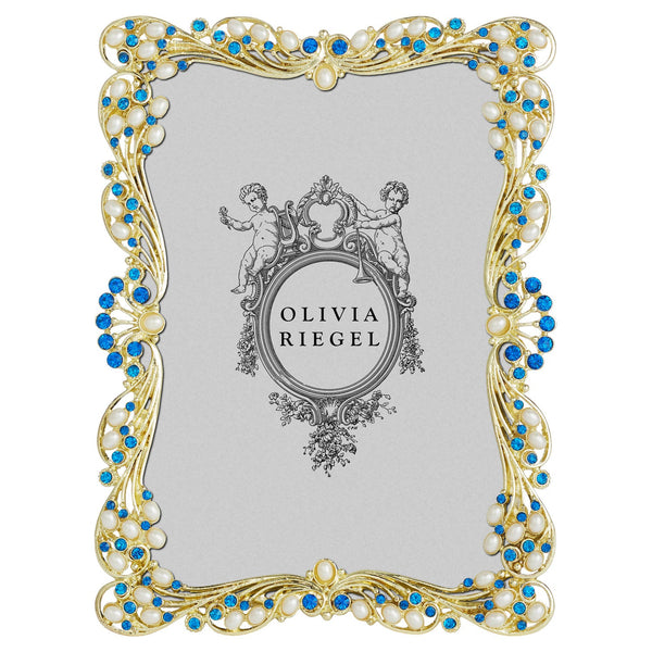 Load image into Gallery viewer, Olivia Riegel Gold Audrey 4" x 6" Frame with Capri Blue Stones & White Freshwater Pearls