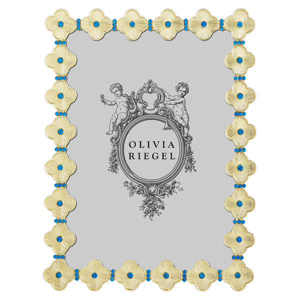 Load image into Gallery viewer, Olivia Riegel Gold Clover 5" x 7" Frame with Capri Blue Stones