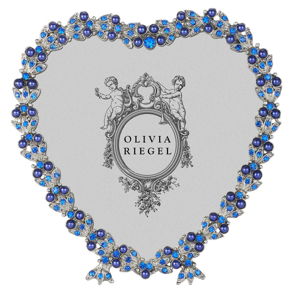 Load image into Gallery viewer, Olivia Riegel Silver Contessa Heart 3.5" Frame with Sapphire Stones and Blue Pearls