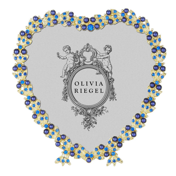 Load image into Gallery viewer, Olivia Riegel Gold Contessa Heart 3.5" Frame with Sapphire Stones and Blue Pearls
