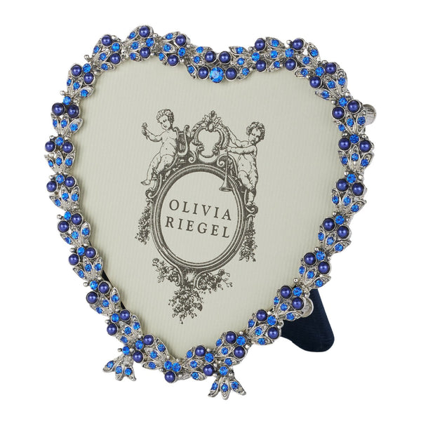 Load image into Gallery viewer, Olivia Riegel Silver Contessa Heart 3.5" Frame with Sapphire Stones and Blue Pearls