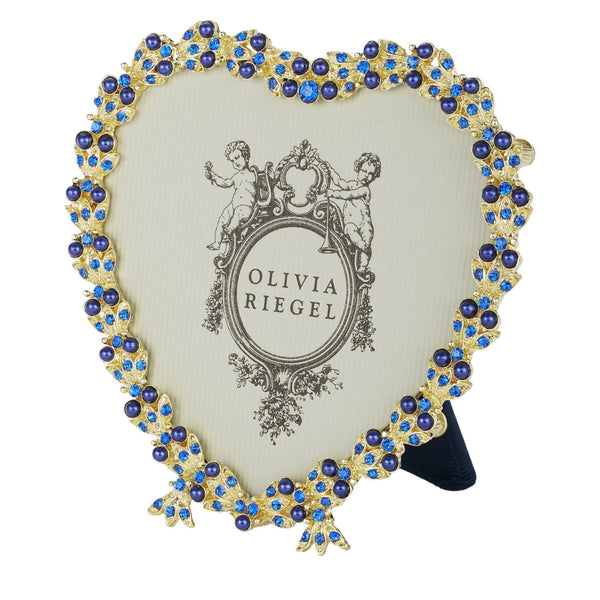 Load image into Gallery viewer, Olivia Riegel Gold Contessa Heart 3.5" Frame with Sapphire Stones and Blue Pearls