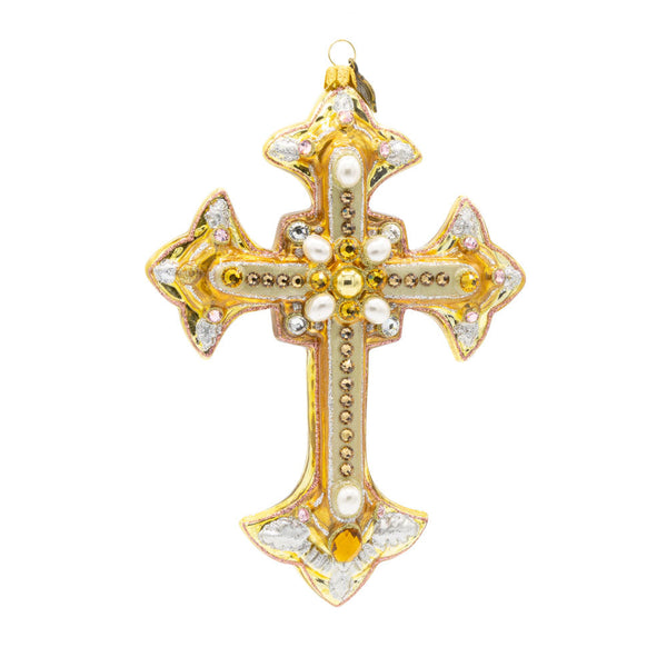 Load image into Gallery viewer, Jay Strongwater Metallic Bejeweled Cross Ornament