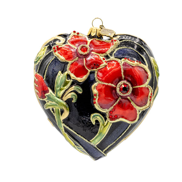 Load image into Gallery viewer, Jay Strongwater Dark Night Floral Heart Ornament