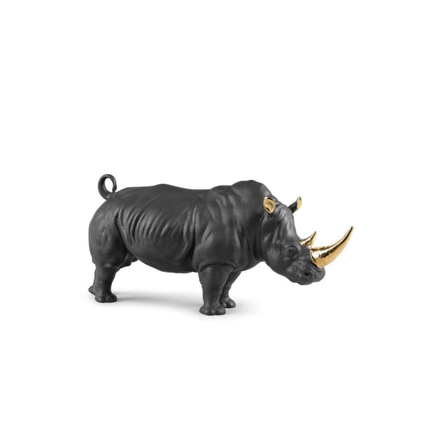 Load image into Gallery viewer, Lladro Rhino (Black & Gold) Sculpture - Limited Edition