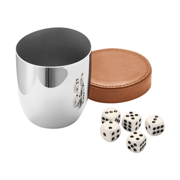 Load image into Gallery viewer, Georg Jensen Sky Dice Travel Cup & 5 Dice, Leather & Stainless Steel