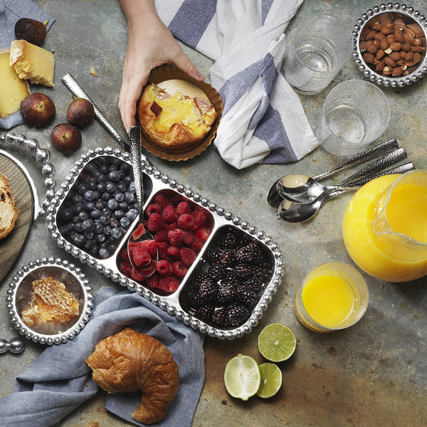 Load image into Gallery viewer, Mariposa Pearled Small 3-Section Server