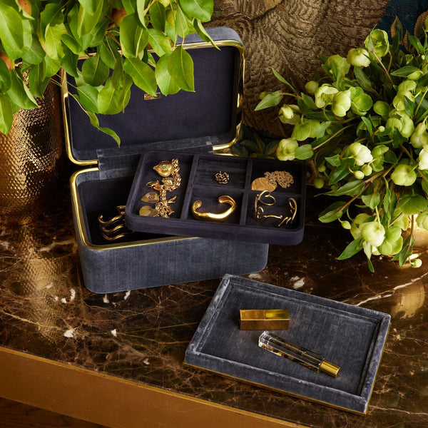 Load image into Gallery viewer, AERIN Beauvais Velvet Jewelry Box - Dusk Blue
