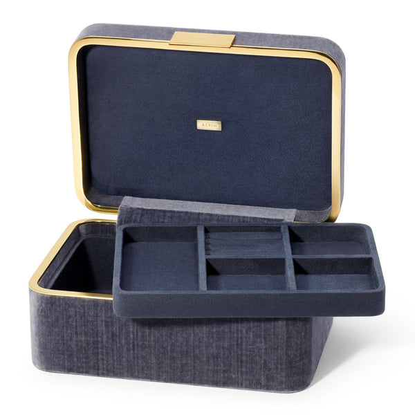 Load image into Gallery viewer, AERIN Beauvais Velvet Jewelry Box - Dusk Blue