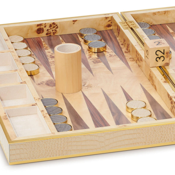 Load image into Gallery viewer, AERIN Croc Leather Backgammon Set