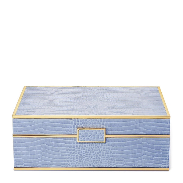Load image into Gallery viewer, AERIN Classic Croc Leather Large Jewelry Box - Hydrangea Blue