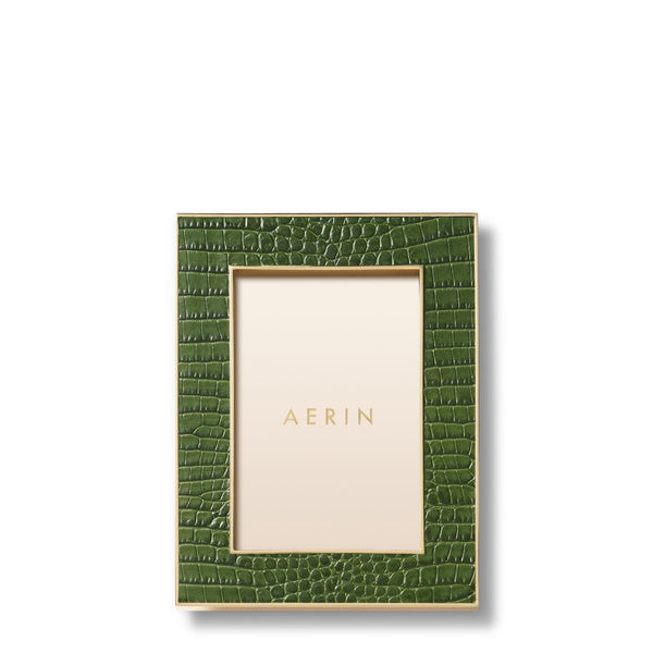 Load image into Gallery viewer, AERIN Classic Croc Leather 4x6 Frame - Verde
