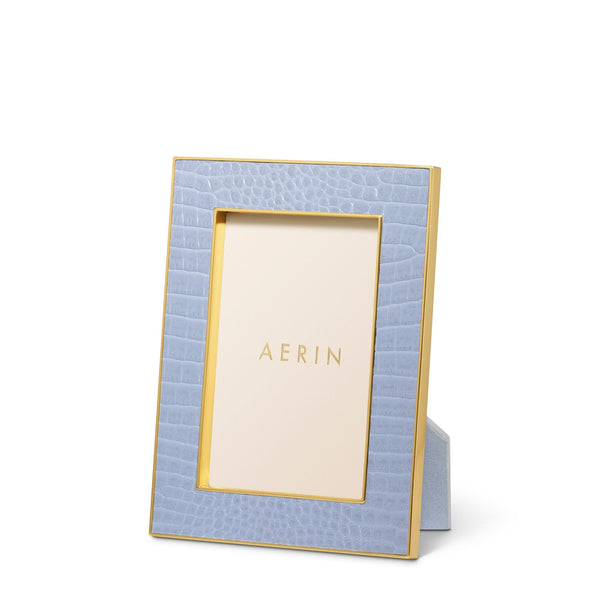 Load image into Gallery viewer, AERIN Classic Croc Leather 4x6 Frame - Hydrangea Blue