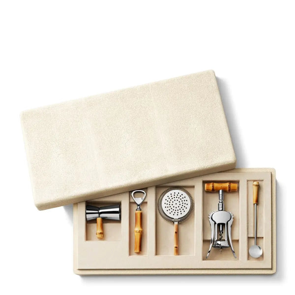 Load image into Gallery viewer, AERIN Shagreen Bamboo Bar Set, Cream