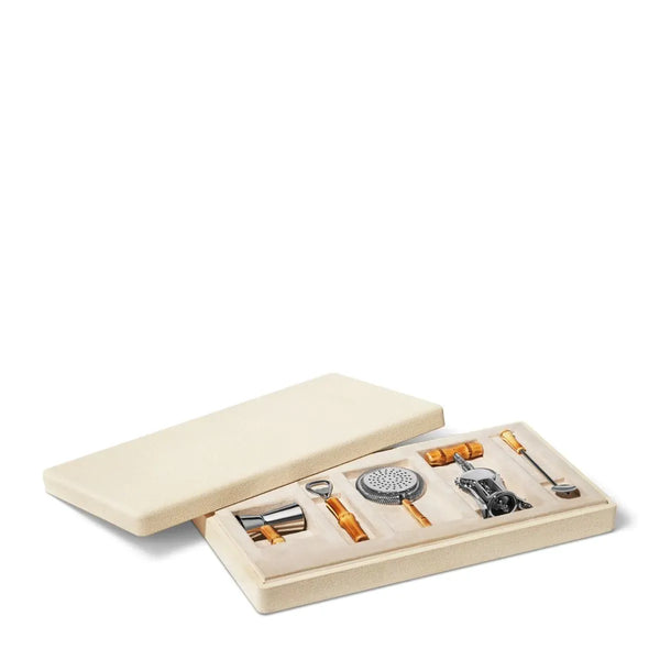 Load image into Gallery viewer, AERIN Shagreen Bamboo Bar Set, Cream
