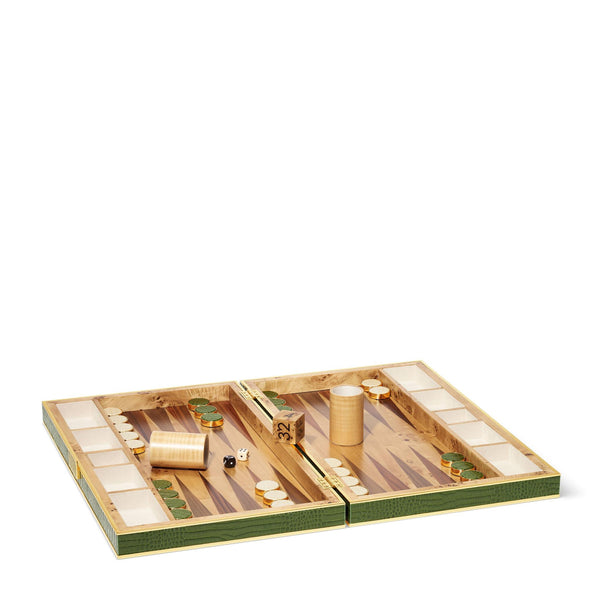 Load image into Gallery viewer, AERIN Croc Leather Backgammon Set - Verde