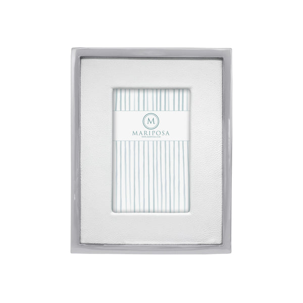 Load image into Gallery viewer, Mariposa White Leather with Metal Border 4x6 Frame