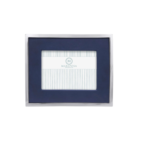 Load image into Gallery viewer, Mariposa Blue Leather with Metal Border 5x7 Frame