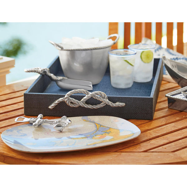 Load image into Gallery viewer, Mariposa Indigo Faux Grasscloth Tray with Rope Handles