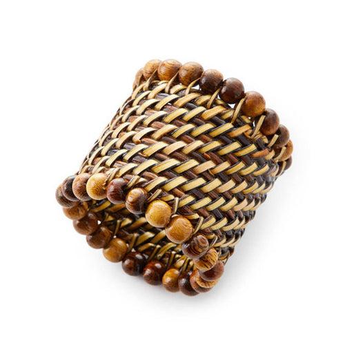 Calaisio Dark Walnut Napkin Ring with Beads - Set of 4