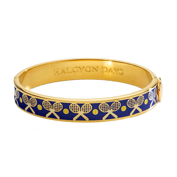 Load image into Gallery viewer, Halcyon Days "Tennis Racket & Ball Deep Cobalt & Gold" Bangle