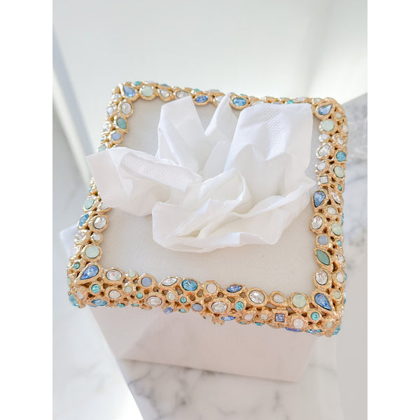 Load image into Gallery viewer, Jay Strongwater Emerson Bejeweled Tissue Box - Oceana