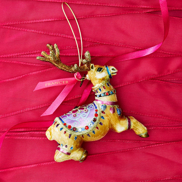 Load image into Gallery viewer, Jay Strongwater Prancer Reindeer Glass Ornament