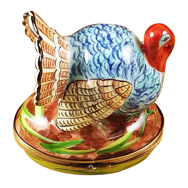 Load image into Gallery viewer, Rochard "Blue Turkey with Cornstalk" Limoges Box
