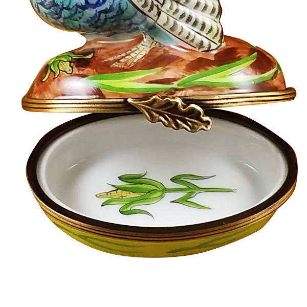 Load image into Gallery viewer, Rochard "Blue Turkey with Cornstalk" Limoges Box