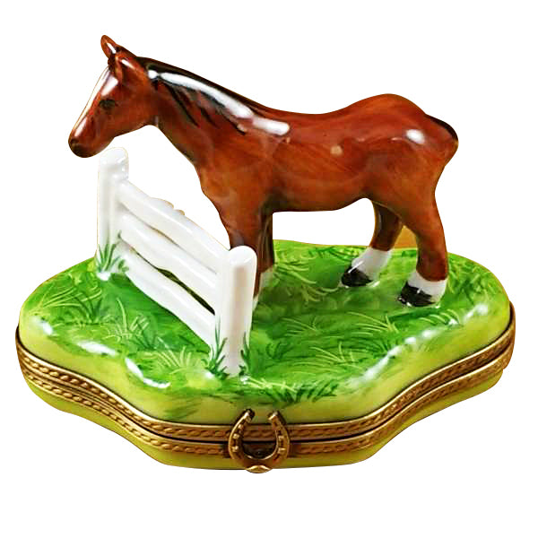 Load image into Gallery viewer, Rochard "Horse Standing at Fence" Limoges Box