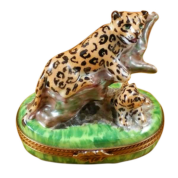 Load image into Gallery viewer, Rochard "Panther with Baby" Limoges Box