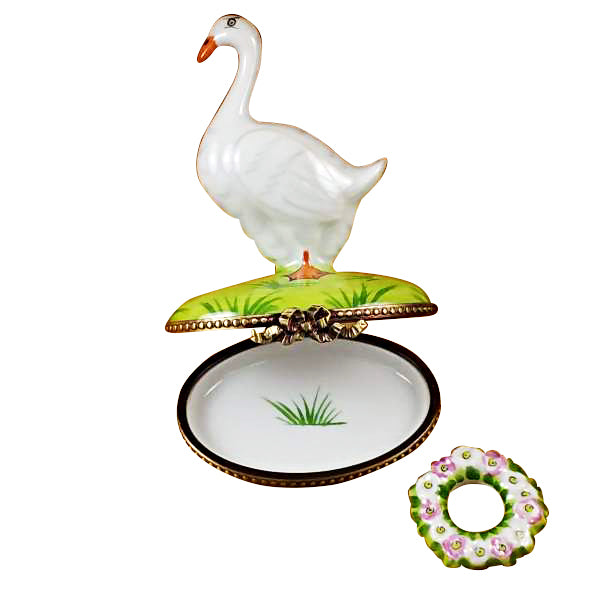 Load image into Gallery viewer, Rochard "Goose with Spring and Christmas Wreaths" Limoges Box
