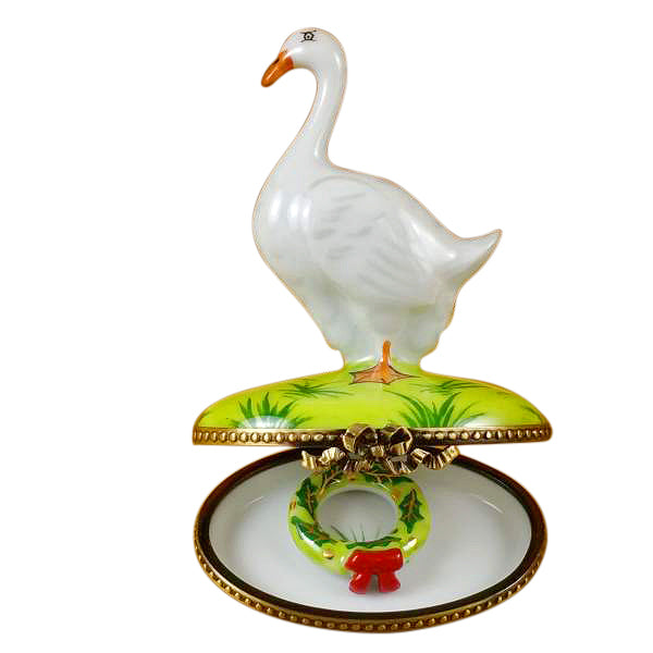 Load image into Gallery viewer, Rochard "Goose with Spring and Christmas Wreaths" Limoges Box
