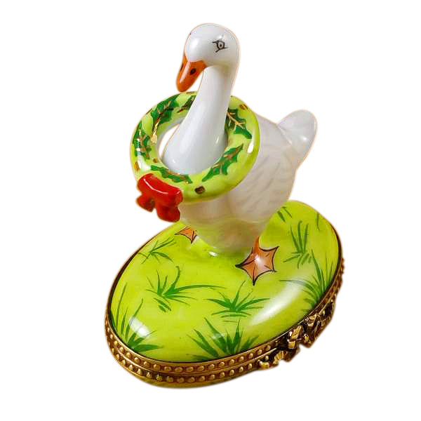 Load image into Gallery viewer, Rochard "Goose with Spring and Christmas Wreaths" Limoges Box