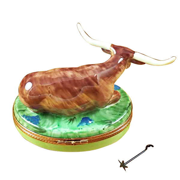 Load image into Gallery viewer, Rochard "Lazy Longhorn with Star Branding Iron" Limoges Box