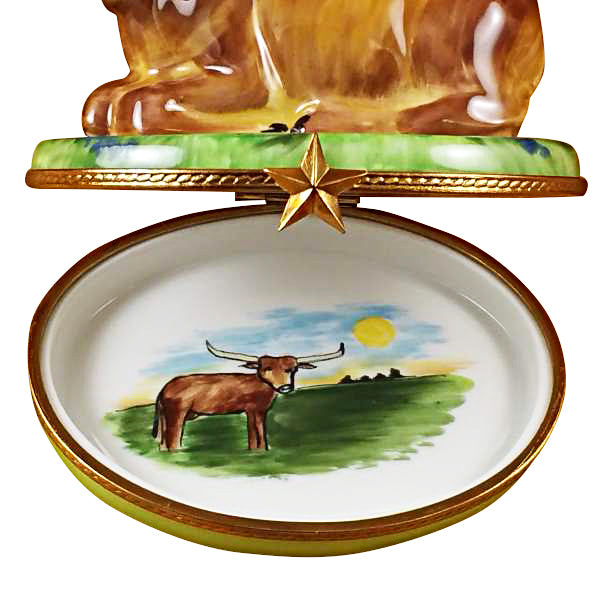 Load image into Gallery viewer, Rochard "Lazy Longhorn with Star Branding Iron" Limoges Box