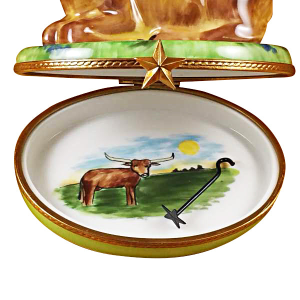 Load image into Gallery viewer, Rochard "Lazy Longhorn with Star Branding Iron" Limoges Box