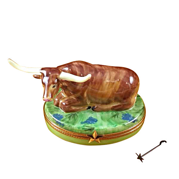 Load image into Gallery viewer, Rochard "Lazy Longhorn with Star Branding Iron" Limoges Box