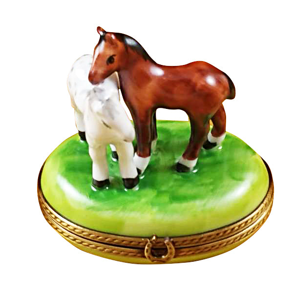 Load image into Gallery viewer, Rochard "Two Horses on Small Oval" Limoges Box