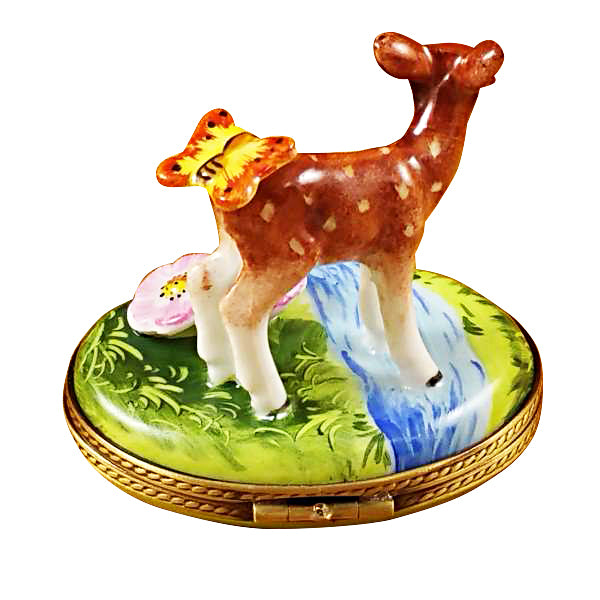 Load image into Gallery viewer, Rochard "Deer with Butterfly and Flowers" Limoges Box