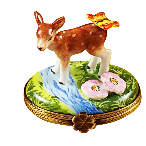 Load image into Gallery viewer, Rochard &quot;Deer with Butterfly and Flowers&quot; Limoges Box
