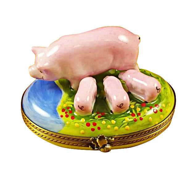 Load image into Gallery viewer, Rochard "Pig with Three Babies" Limoges Box